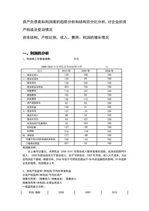 资产负债表和利润表的趋势分析和结构百分比分析
