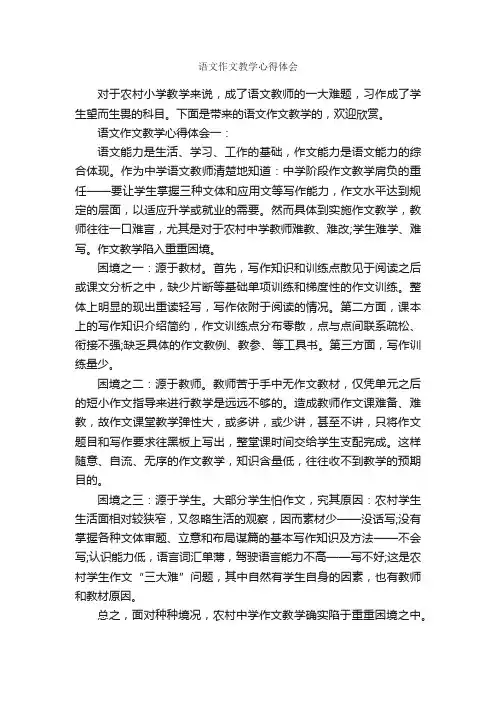 语文作文教学心得体会_教师心得体会_