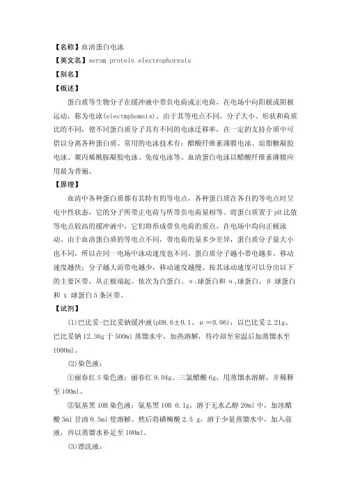 【名称】血清蛋白电泳