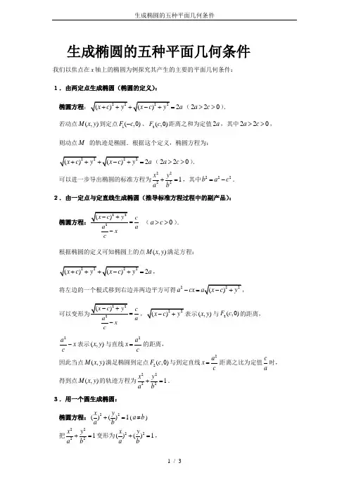 生成椭圆的五种平面几何条件
