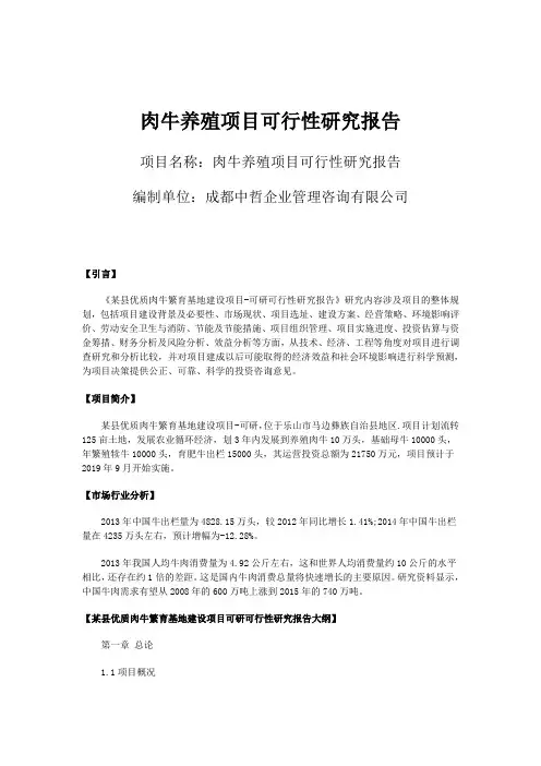 肉牛养殖可行性研究报告模板 肉牛养殖可行性报告范文