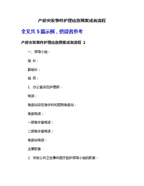 产房突发事件护理应急预案或者流程
