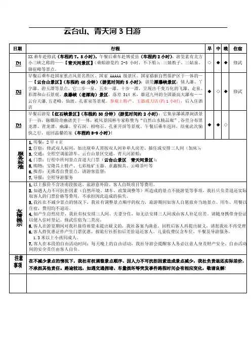 河南云台山青天河旅游行程参考