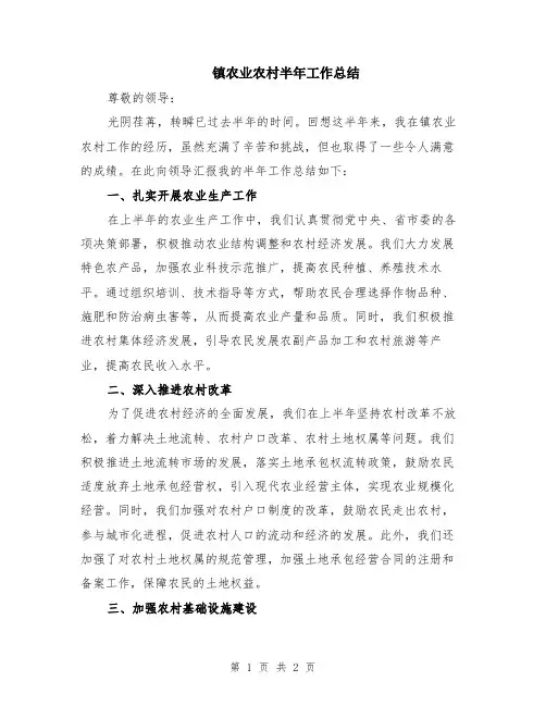 镇农业农村半年工作总结