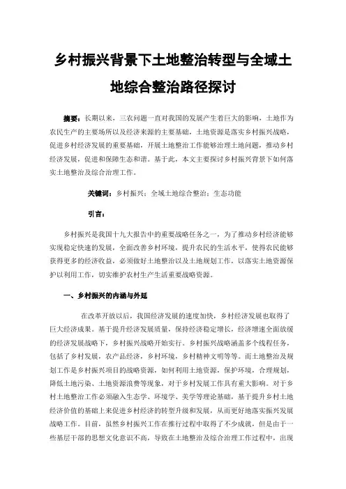 乡村振兴背景下土地整治转型与全域土地综合整治路径探讨