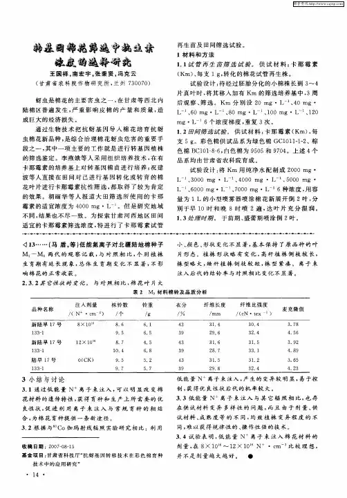 转基因棉花筛选中抗生素浓度的选择研究