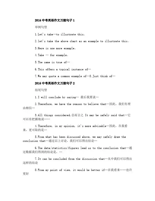 2016中考英语作文万能句子