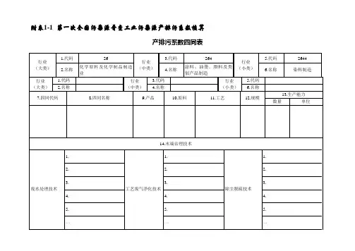 附表1-1 第一次全国污染源普查工业污染源产排污系数核算.