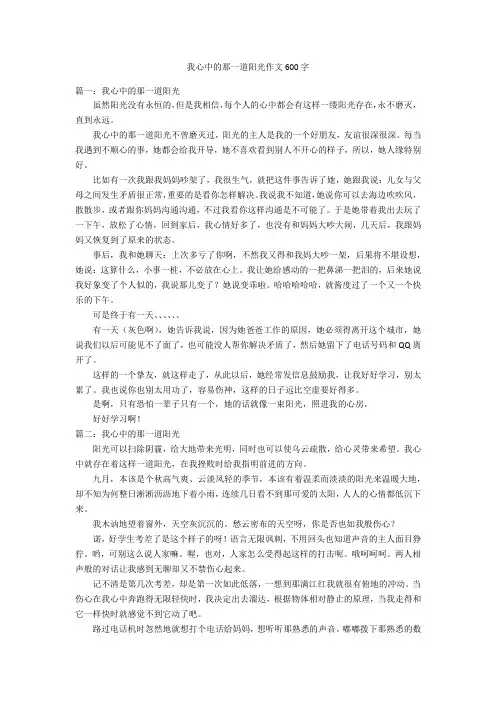 我心中的那一道阳光作文600字优秀作文