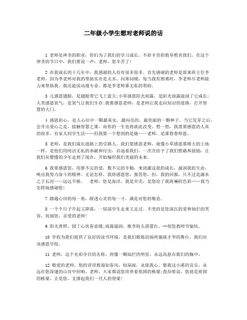 二年级小学生想对老师说的话