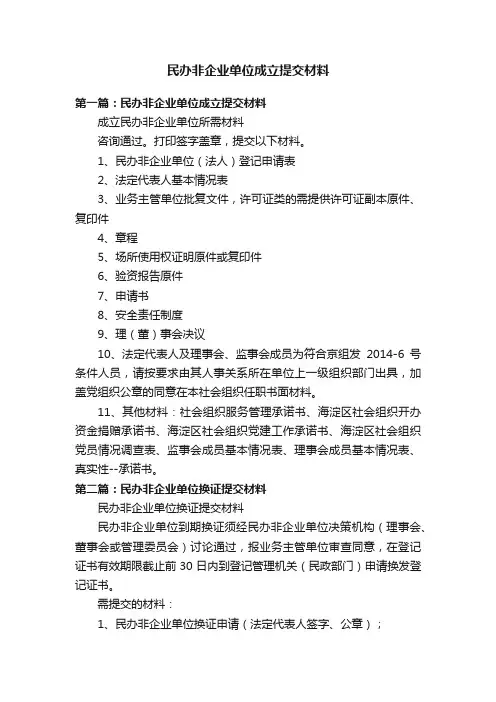 民办非企业单位成立提交材料