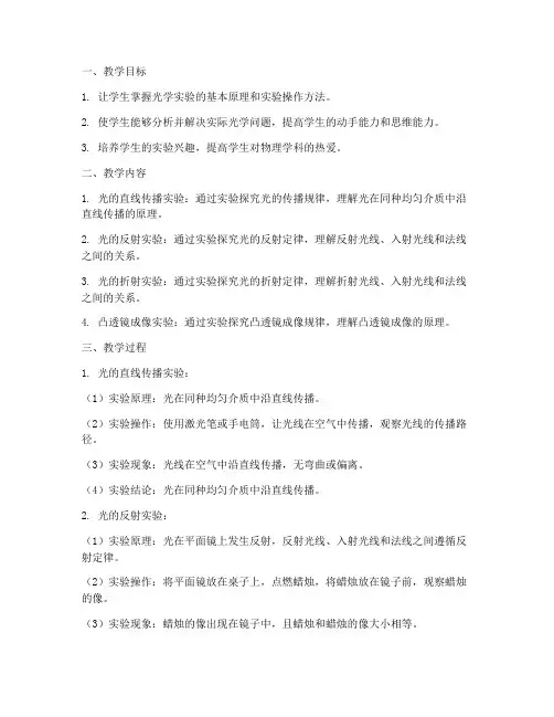初中光学实验题型讲解教案