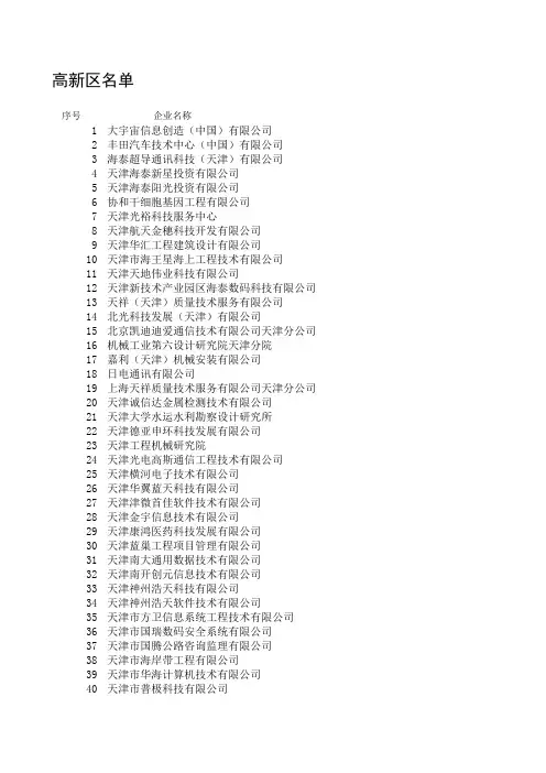 科技服务业企业名单-2010-11