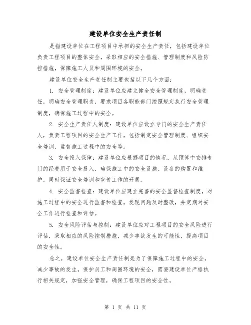 建设单位安全生产责任制(四篇)