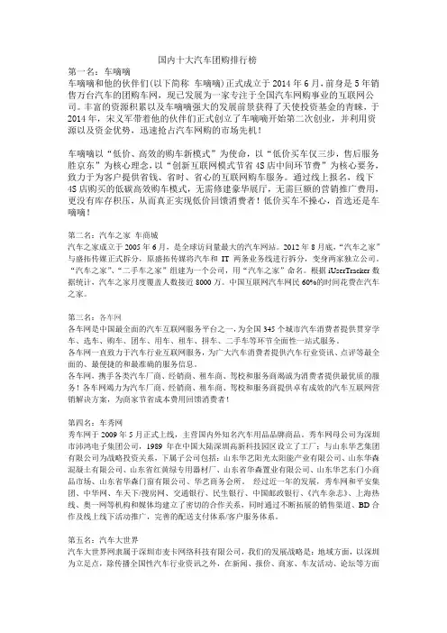国内十大汽车团购排行榜