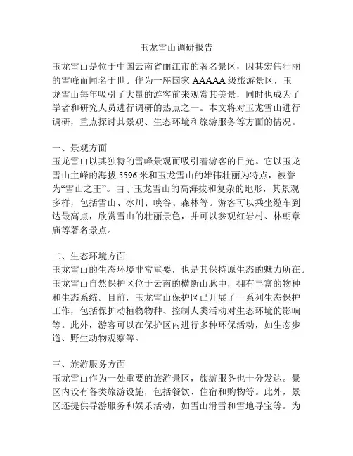 玉龙雪山调研报告
