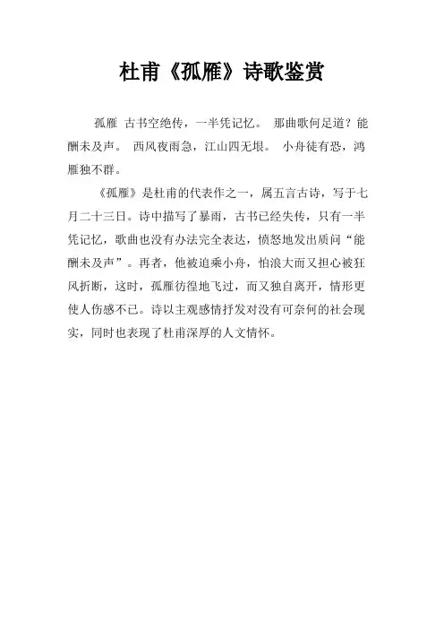 杜甫《孤雁》诗歌鉴赏