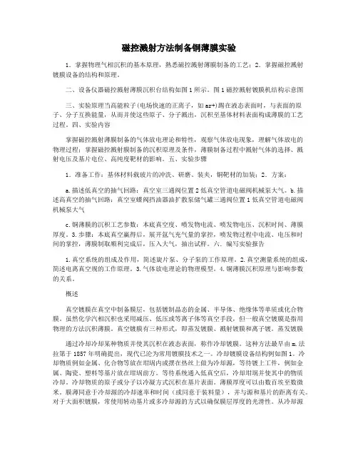 磁控溅射方法制备铜薄膜实验