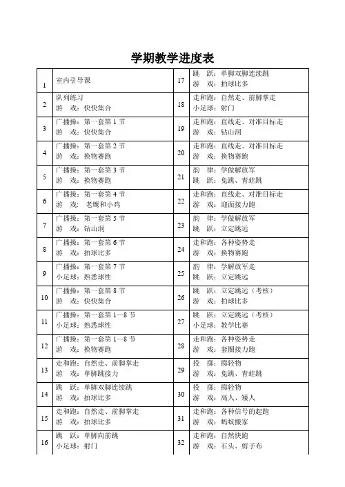 一年级体育教学进度表