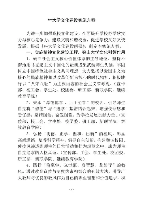 大学文化建设实施方案
