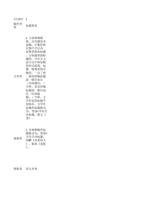 四种稿件分类供稿要求4月22日修改