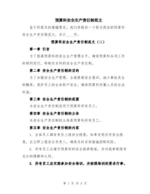 预算科安全生产责任制范文