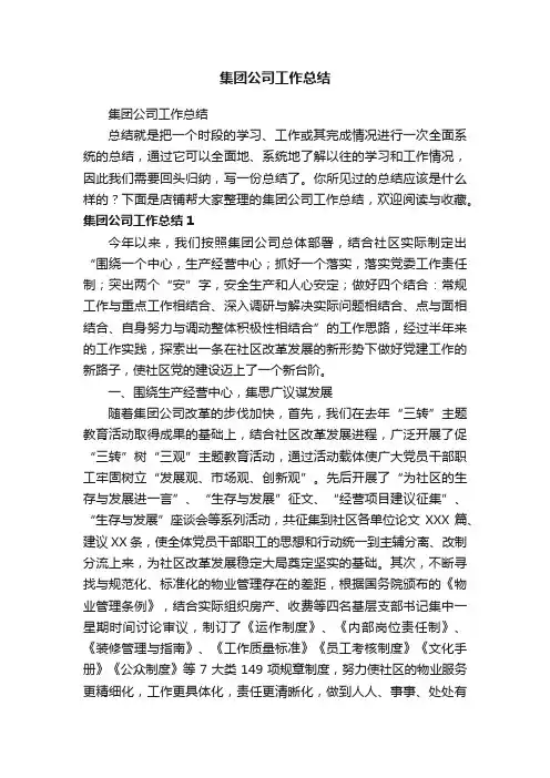 集团公司工作总结