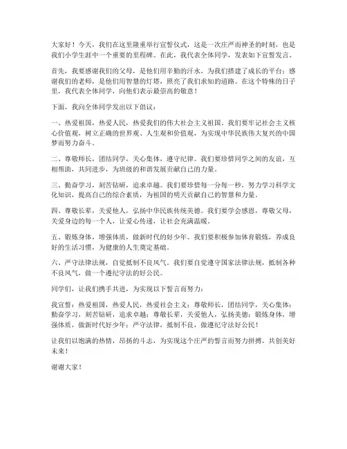 小朋友宣誓仪式发言稿范文