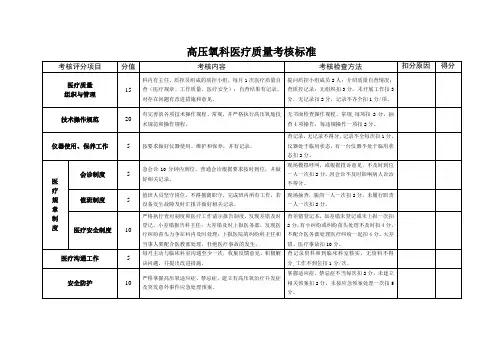 高压氧科医疗质量考核标准