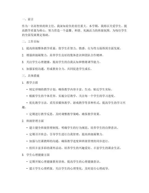 培智班班主任学期工作计划