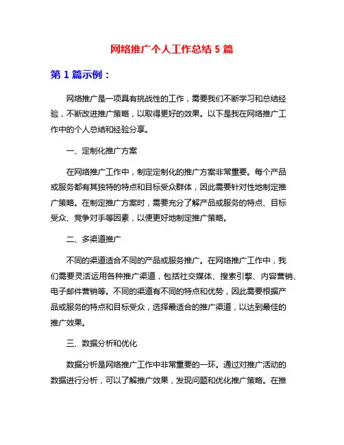 网络推广个人工作总结5篇