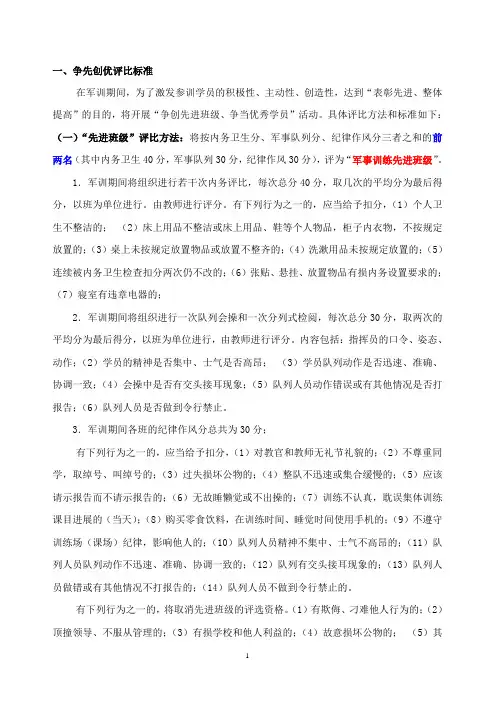 军训要求、评比标准