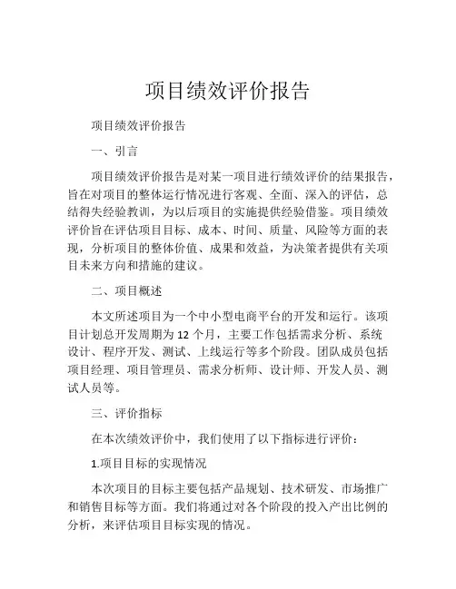 项目绩效评价报告