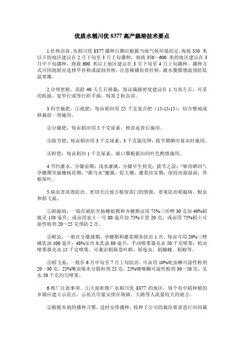 优质水稻川优8377高产栽培技术要点