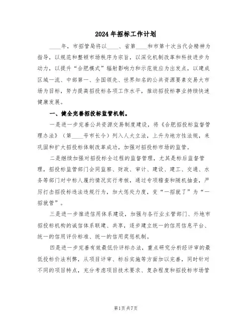 2024年招标工作计划（三篇）