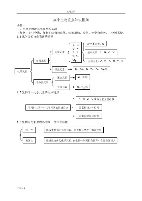 高中生物重点知识框架
