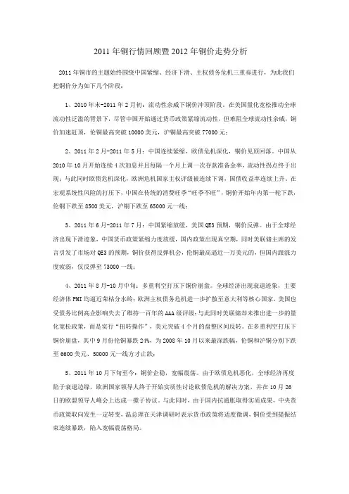 2011年铜行情回顾暨2012年铜价走势分析