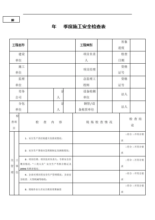 季度施工安全检查表