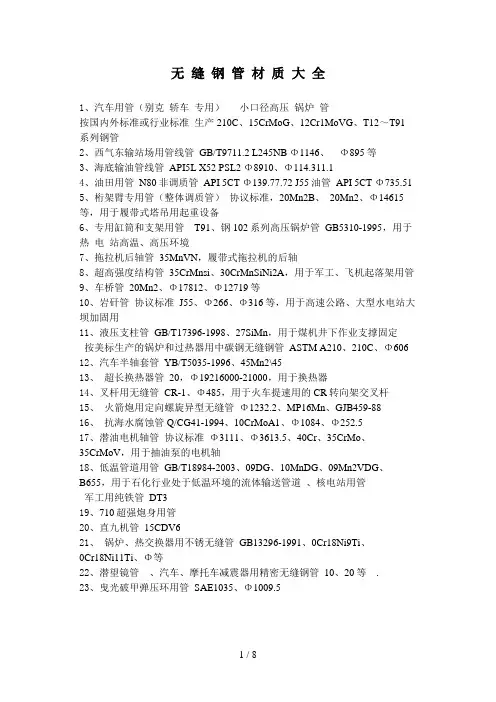 无缝钢管材质大全