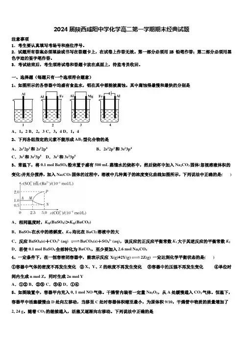 2024届陕西咸阳中学化学高二第一学期期末经典试题含解析