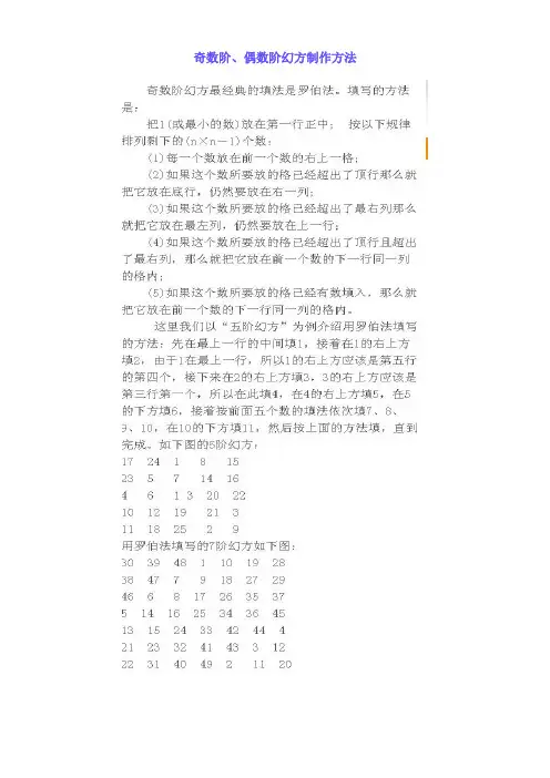 奇数阶、偶数阶幻方制作方法