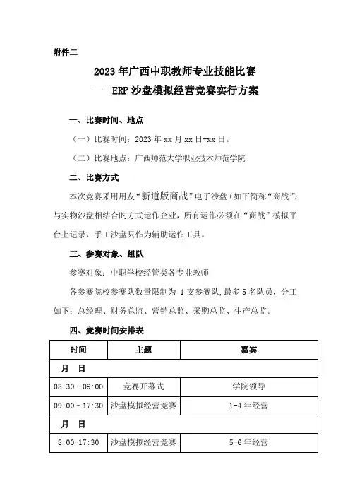 中职教师技能大赛ERP沙盘模拟经营比赛实施方案
