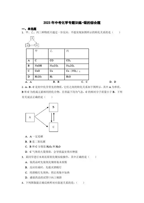 2023年中考化学专题训练-碳的综合题【附解析】