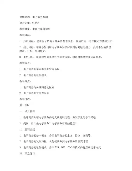 中职电商课堂教案模板范文
