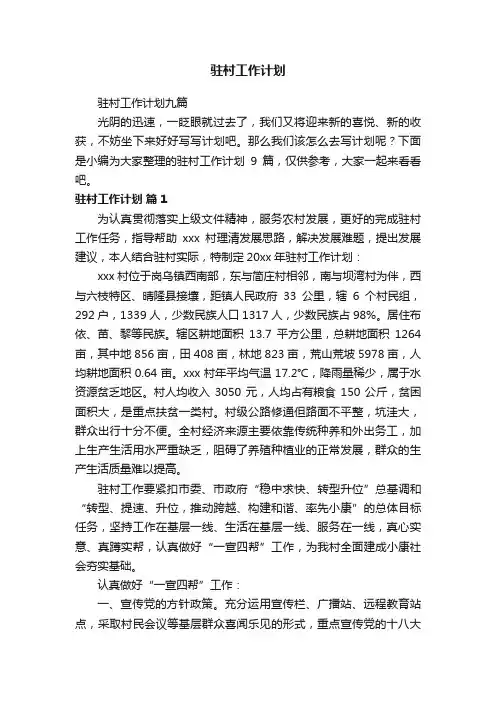 驻村工作计划