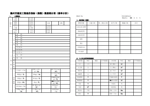 滁州市建设工程造价指标(指数)数据统计表(清单计价)