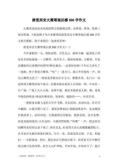 游览西安大雁塔观后感300字作文