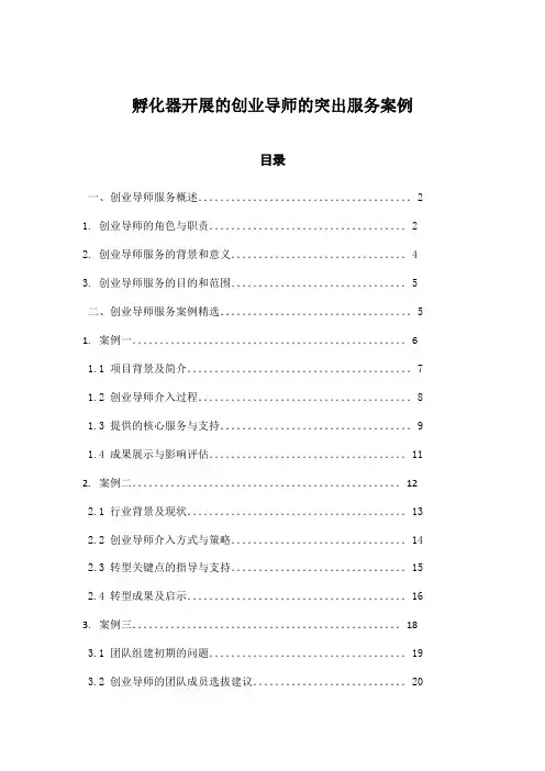 孵化器开展的创业导师的突出服务案例