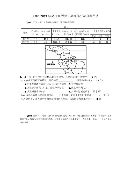 2000-2019年高考真题拉丁美洲部分综合题节选