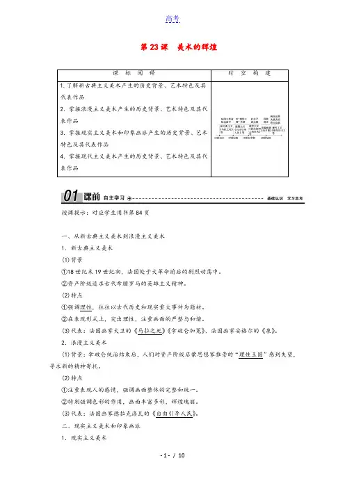 2020_2021学年高中历史第八单元19世纪以来的世界文学艺术第23课美术的辉煌学案含解析新人教版